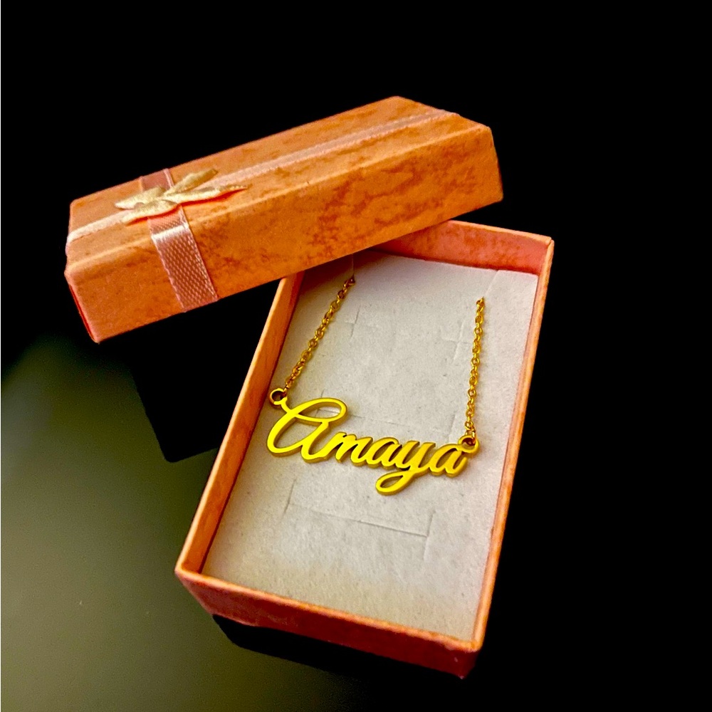 Amaya Stainless Steel Nameplate Dainty 18” Necklace
